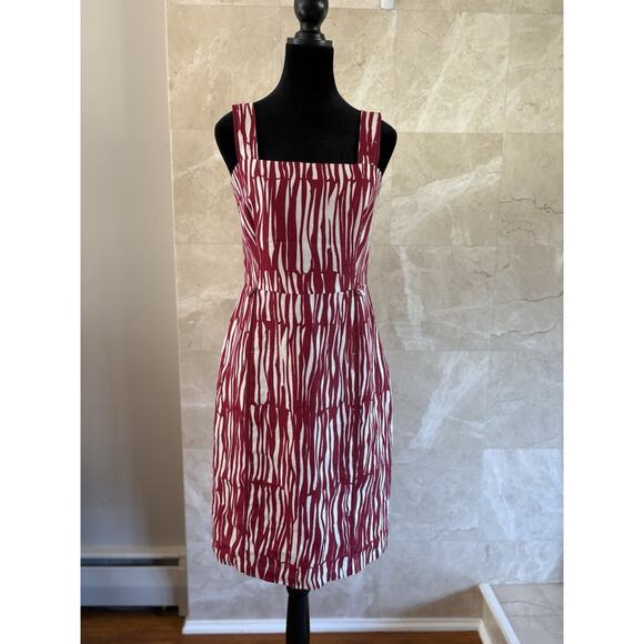 Max Mara 100% Linen Sheath Dress 6 Deep Berry Abstract Bold Minimalist Italian - Picture 5 of 15